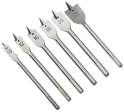 Spade Drill Bits Set,6pcs 10mm-25mm Dia Carbon Steel Flat Wood Drill Bit,three Pointed Woodworking Flat Drill Set With Hexagonal Handle Drill Bit Hole Opener(Natural color 6pcs)
