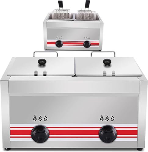 Friteuse Gaz Professionnelle,Puissance Feu Réglable,Friteuse à Gaz Commerciale En Acier Inoxydable 10l/20l/30l Avec Pelle à Panier, Friteuse à Gaz Pour Frites Beignets Poisson,20L