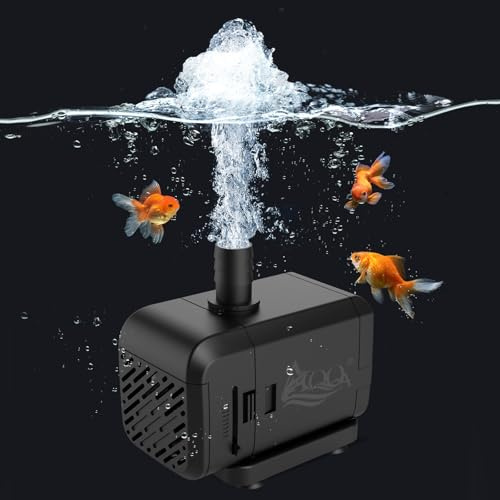 AQQA Aquarium Wasserpumpe, 2500L/H Ultra-leise Aquarium Tauchpumpe, 2.5m Hoher Lift Aquarium Pumpe mit Seite/Unten Absaugung für Teich, Brunnen, Garten, Pool, Hydroponik