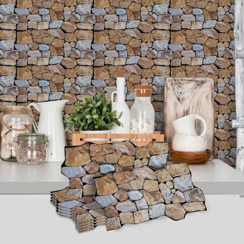 12pcs Wallpaper Self Adhesive, Stone Effect Wallpaper Peel and Stick Tiles for Wall, Ultra-Light Thin PVC Marble Wall Panels Backsplash Kitchen Bathroom Decor, 5.91 * 11.81