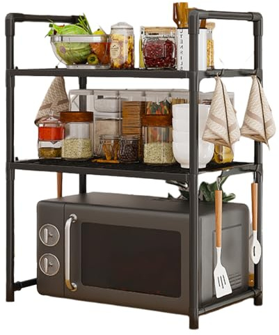 Expandable Microwave Shelf, Kitchen Microwave Shelf Stand, Microwave Oven Rack Stand Storage Holder, Adjustable Over Microwave Oven Shelf Storage Organiser, Organizing Rack