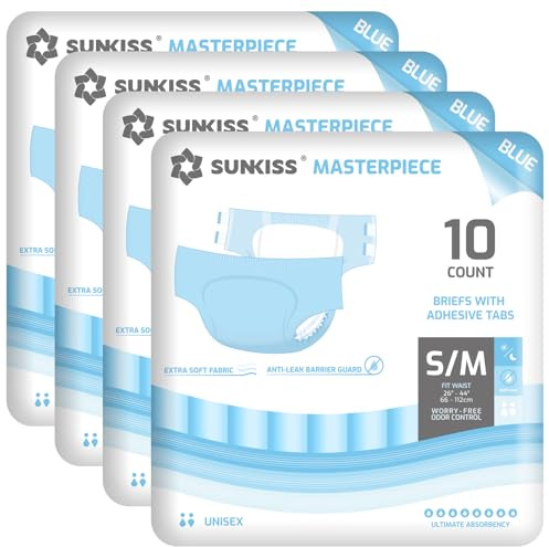 SUNKISS Masterpiece Pannoloni per Adulti a Mutandina per Incontinenza, Pannoloni Mutandina per Uomini e Donne, Unisex, Controllo degli Odori, Protezione Durante Notte, Blu, Taglia S/M, 40 Unità | Slip ad altissima assorbenza, con retro in plastica, linguette richiudibili, controllo degli odori, protezione dalle perdite