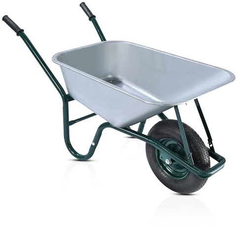 2mGoods Schubkarre 110L mit Luftreifen – Gartenkarre 200 kg Tragkraft, verzinkter Stahl, rostfrei & stabil – Perfekt für Garten, BAU & Landwirtschaft (Grün)