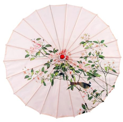 Jiqoe Elegant Handmade Asian Parasol With Traditional Pattern Bamboos Silk Umbrella For Weddings And Cosplays