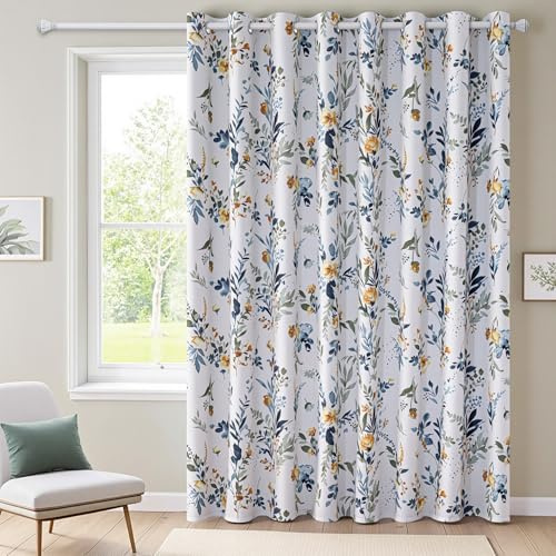 MYSKY HOME Floral Blackout Sliding Door Curtain 100x80 1 Set Yellow&Blue