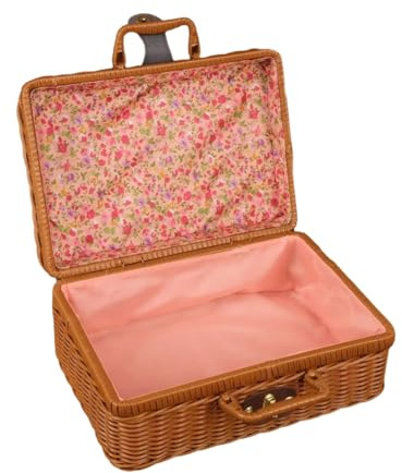 Juqoyue Vintage-Aufbewahrungsbox Aus Gewebtem PP-Rattan mit Deckel, Tragbarer Reisekoffer, Perfekt für Hochzeitsgeschenke und Urlaubsverpackungen