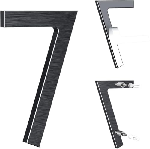 Yafimea 12,5 cm svart husnummer – I massivt aluminium med borstad yta, självhäftande eller med skruv, väderbeständig – För dörr, vägg, staket, grind (7)