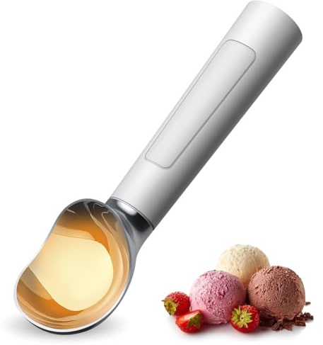 Fuhjythy Cuillère à glace électrique en acier inoxydable Blanc