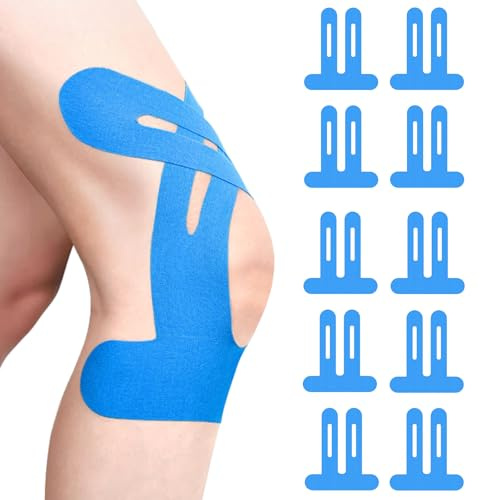 EUDUQ 10 Stück PreCut Kinesiotapes,Knie Tape,Kinesiologie Tape,Wasserfest Physio Tape,Elastisch Hautfreundlich Knietapes für Knieschmerzen und Muskelunterstützung (Blau)