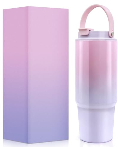 EOPUOZS Mug Isotherme 30oz avec Paille, Isotherme Portable, Mug de Voiture Anti-Fuite, Travel Mug Tumbler, Gourde boissons Chaudes et Froides