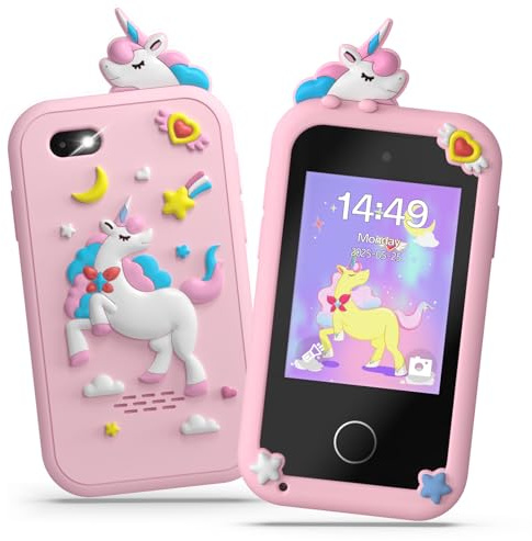 Fippesax Telefono Bambini - Smartphone Giocattolo per Bambini 3-10 Anni, Giocattoli Elettronici Educativi, Scheda SD Inclusa, 2,4 Schermo - Regalo per Natale/Compleanno - Rosa