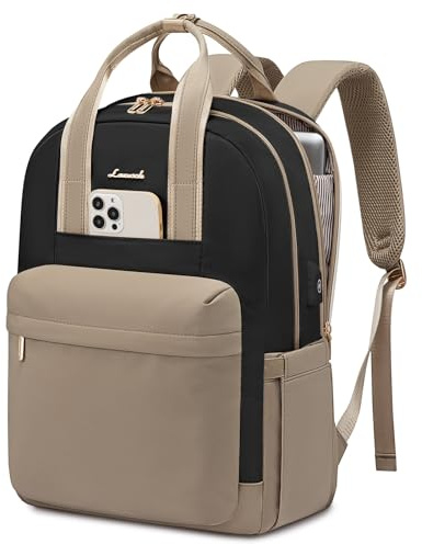 LOVEVOOK Damryggsäck, laptopryggsäck med laptopfack, skolryggsäck, tonåring, vattentät, reseryggsäck, affärsryggsäck, arbetsväska, dagsryggsäckar för resor, universitet, skola, Svart khaki, 15.6
