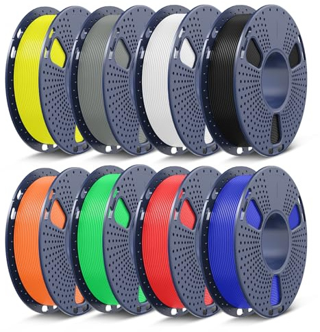 SUNLU Filamento PLA+ 1.75mm Stampante 3D Multicolore, PLA Plus Filament 2kg, 8 Confezione 0.25kg Bobina, 8 Colori, Nero+Bianco+Grigio+Rosso+Blu Klein+Giallo+Verde+Arancione solare