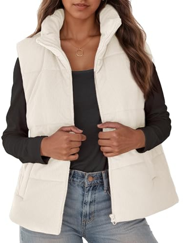 Maeau - Veste Sans Manches en Velours Côtelé Femme Poches Zippé Gilet Manteaux Chuad Casual Extérieur Hiver M