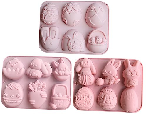 BESPORTBLE 3pcs Easter Silicone Chocolate Candy Molds Bunny Egg Basket Fondant Cake Decoration Baking Moulds for DIY Heat Resistant Nonstick Flexible Easter Baking Tools