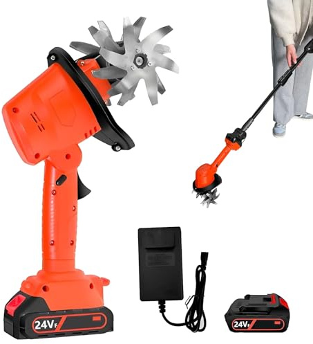 Cordless Mini Tiller Cultivator, New Hand Held Tiller for Gardening, 235RPM Garden Rototiller with 4 Rows of Steel Tines, 10cm Tilling Width, 10cm Working Depth, for Garden, Vegetable Plots(No pole)