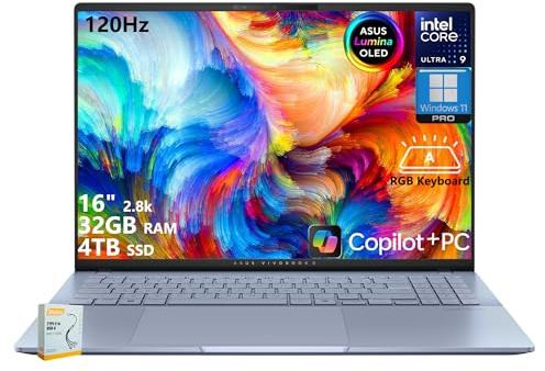 ASUS Vivobook S16 AI PC portatile | 16 2.8k OLED 120Hz | Intel Core Ultra 9 285H | 32GB RAM 4TB SSD | Retroilluminazione RGB per Creator Designer Business Professional Win11 Pro w/DLCA accessorio