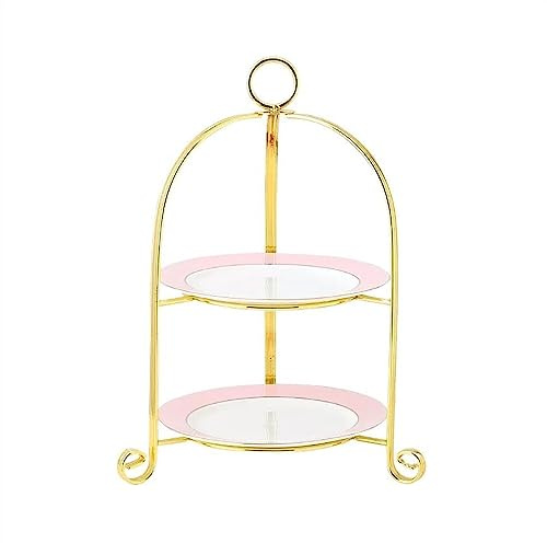 Présentoir à gâteaux moderne rose à deux niveaux – Support à dessert en céramique pour thé de l'après-midi, décoration de mariage, présentoir à cupcakes, plateau de service – Options personnalisées à