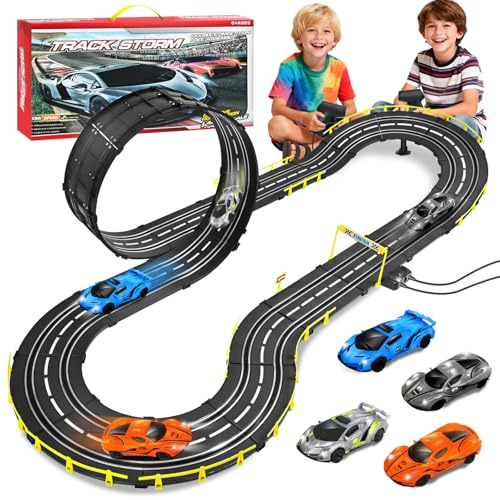 PATEMZON Pista Macchinine Telecomandate, Set Pista da Corsa Auto Elettrica con Anello, Piste e Accessori, Doppia Pista Elettrica, Giocattoli Pista Cars per Bambini Ragazzi Ragazze 6+ (A)