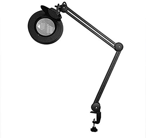 SdaryWare Magnifier, Led Folding Magnifier lamp,Adjustable Swivel Arm 8X Magnifying Glass Table Lamp Light with Clamp for Beauty Skincare Manicure Nail Tattoo Salon with Glass Lens and Bench,Black