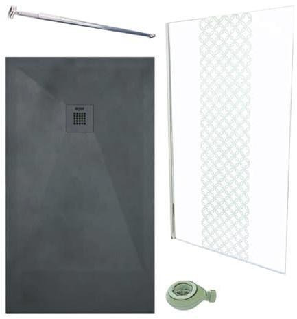 ONDÉE - Kit Douche Complet - Receveur NOLA3 Résine Anthracite 120 x 80 cm - Paroi Italienne TAILA Verre Trempé 120 x 200 cm - Barre de Fixation Murale INOX