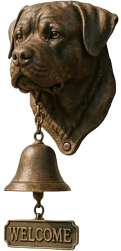 DEJIN Hund Willkommen Türklingel, Kunstharz Außen Bauernhaus Vintage Türglocke für Haustür,Hundekopf Kopfform Dekoration Hängende Wandmontage Abendessen Glocken(Rottweiler)