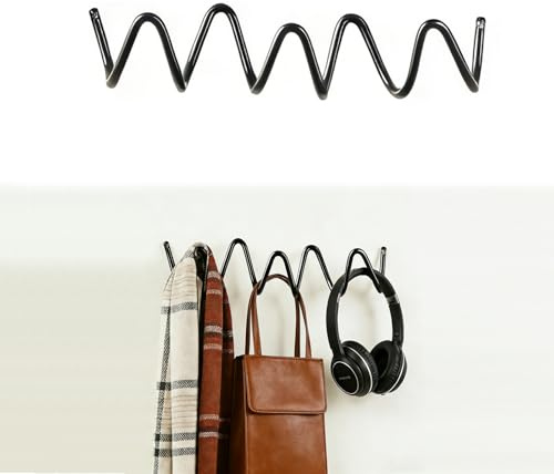 FKLOYP Black Wall Mounted Coat Rack, Decoration Wave Shaped Wall Hooks, Multi-Purpose Hooks for Coat, Hat, Bag, Umbrella, Heavy-Duty Metal Rail for Bedrooms, Living Rooms, Bathrooms(11.81 x 2.56)
