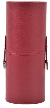 iplusmile Portapennelli per Trucco Cilindrico in Pu Rosso Vino, Secchio Portaoggetti Cosmetici Portatile, Scatola Porta Pennelli da Trucco per Casa e Ufficio, Organizzatore senza Odore,
