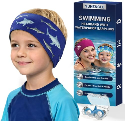 Diadema de Natación,Tapones oidos Natación Impermeable con Banda de Neopreno Elástica, Ajustable y Antideslizante,Ideal para Niños y Adultos para Nadar,Surfear, Bucear y Deportes Acuáticos