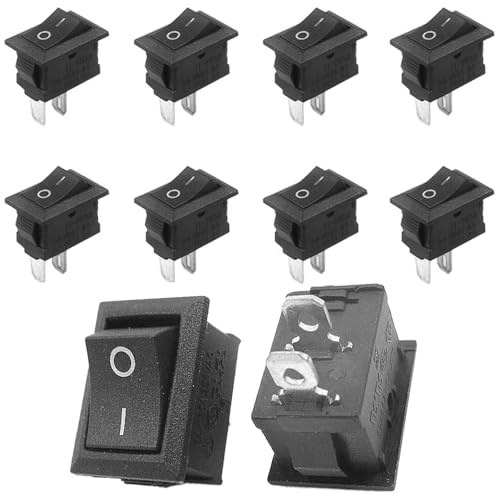 10 Stück Wipptaster,Mini Kippschalter und Einbauschalter,Rechteckige Wippschalter, 2-polig, 250V 3A–10A AC/DC,Snap-in Einbau für Geräte & Elektronikprojekte(Schwarz Rechteckig)