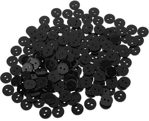 FRCOLOR 200 Mini Bottoni Neri Rotondi per Cucito e Artigianato, Pulsanti in Plastica 11,5 Mm per Camicie e Abbigliamento, Set 200 Pezzi per Progetti Fai da Te e Decorazioni