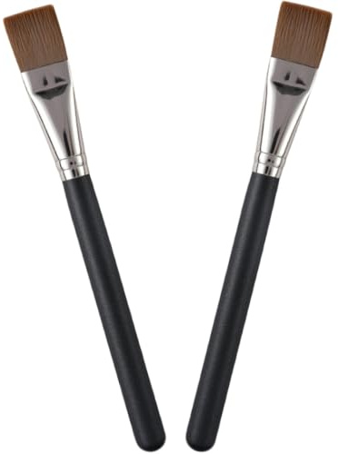 DINHEAROM Pennelli Applicatori per Maschera Viso 2 Pezzi, Set Pennelli Piatti in Fibra Sintetica Manico in Legno Ergonomico, per Applicazione Uniforme di Maschere di Fango e Fondotinta,