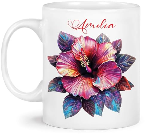Porslinsmuggar med handtag keramisk mugg hibiskus bländande blomma humor frukostkoppar för kollega dam födelsedag 330 ml