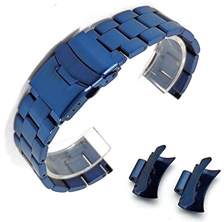 Klockarmband, 20 mm 22 mm massivt band i rostfritt stål Metall vikarmband Ersättningsarmband för män Klocktillbehör Armband (bandfärg: svart, bandbredd: 20 mm) (22 mm blå 2)
