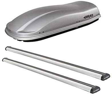 Farad HY58FF30+AZ03030019 - Box da Tetto Marlin 480 LT Grigio + Barre PORTATUTTO in Alluminio per Auto con Railing O Profili INTEGRATI