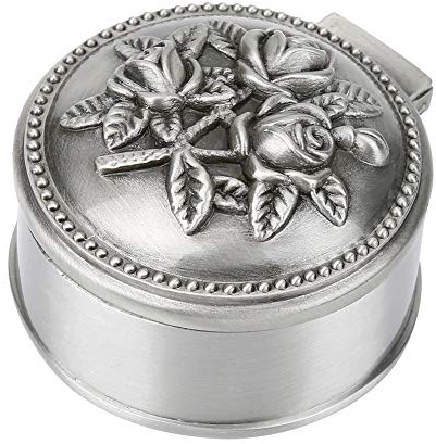 Semme Vintage Schmuckschatulle,Runde Form Blume Geschnitzte Zink-Legierung Schmuckaufbewahrung Fall Klassische Retro Kleine Schmuckbox für Ring Lagerung