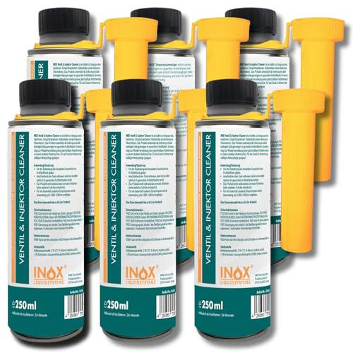 INOX Ventil und Einspritzdüsenreiniger Additiv 6x250ml – Benzin Additiv zur Reinigung von Einspritzsystem, Ventilen & Brennraum – Kraftstoffsystem Reiniger für Ottomotoren – 1 Dose bis 60L