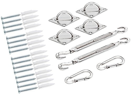 Detex® Sonnensegel Befestigung Set 24-teilig Spanner Karabiner Edelstahl Sichtschutz Sonnenschutz Viereck Dreieck Montage Kit Garten Wandhalterung