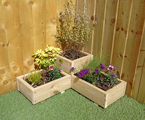 Wood-Shed Ltd Corner Garden Wooden Reverse Decking Planter Plant Pot - Steps Tiers Herb Flower Patio (Natural)