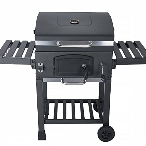 Alice's Garden Barbecue Grill Charbon de Bois - Bernard Noir - Fumoir avec récupérateur de Cendres, aérateurs, bac Charbon Ajustable et tablettes rabattables