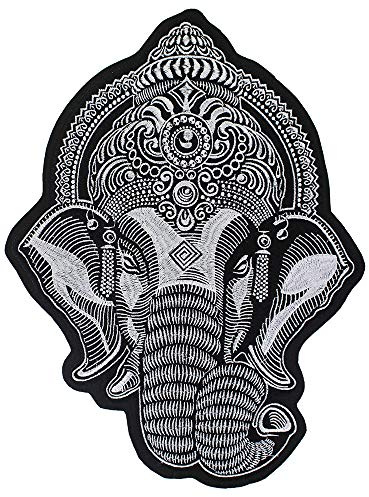 Große Ganesha Elefantenkopf-Stickerei, zum Aufbügeln auf Jacke, Biker, Scrapbooking, 1 Stück weiß