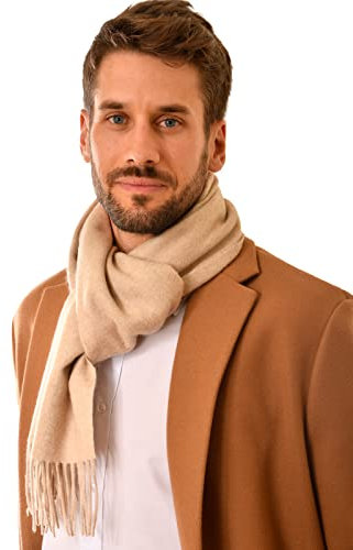 MayTree Kaschmir-Schal für Damen und Herren - Weicher Wollschal aus 100% Kaschmir, einfarbig, 180 x 30 cm - Luxuriöser Winter-Schal - Natur Hell