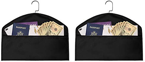 2 x Kleiderbügel-Umleitungssafe, wasserdicht, versteckter Taschensafe, passt unter hängende Kleidung, mit Tasche zum Verstecken von Wertsachen für Zuhause oder Reisen (Schwarz, A)