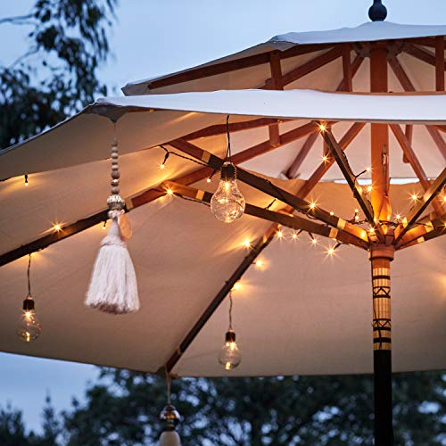 Lights4fun Outdoor Garden 80 Warm White LED Parasol Festoon String Lights Black Cable Battery Operated Fully Waterproof IP44