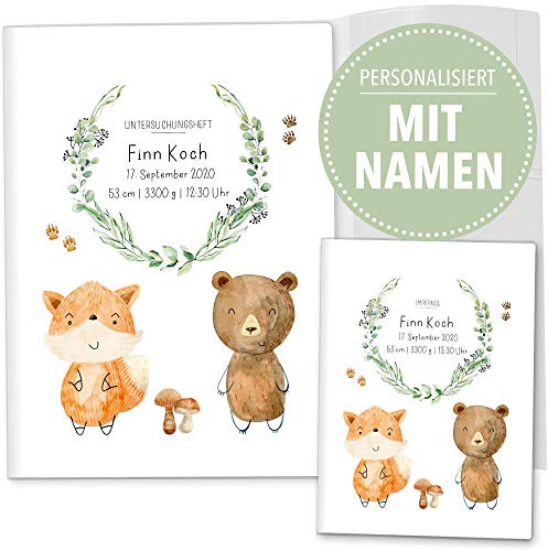 OLGS U-Heft-Hülle inkl. Impfpass Hülle 3-teiliges Set Have Fun | Untersuchungsheft Hülle & Impfpasshülle schöne Geschenkidee mit Namen (U-Heft Set 3-teilig personalisiert, Fuchs & Bär)