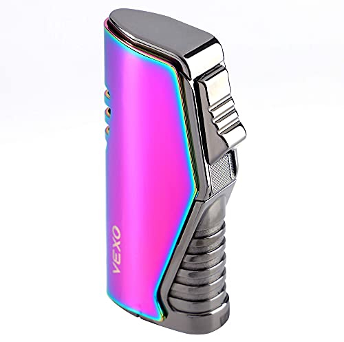 VEXO Unique Torch Triple Jet Flame Lighter with Gas Window - Refillable & Windproof Butane Fuel Lighter - Great Gift Idea (Rainbow)