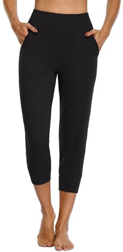 MOVE BEYOND Pantalones Piratas Deportivos para Mujer con 4 Bolsillos Cintura Alta Jogger Chandal de Fitness Yoga, Capris, Nergo, XL