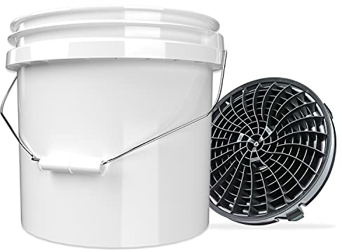 detailmate Autowäsche Set: Wascheimer Heavy Duty weiß 3,5 Gallonen (12 l) mit Detail Guardz Dirt Lock Wascheimereinsatz Schwarz für eine kratzerfreie Handwäsche