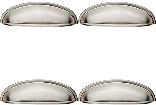 4 Pack | Shaker Cup Pull Handle - 124 x 35mm - 96mm Fixing Centres - Satin Nickel | Pull Handle for Lightweight Internal Cupboard Doors - Metal Cabinet Cup Pull Handle - Kitchen Drawers