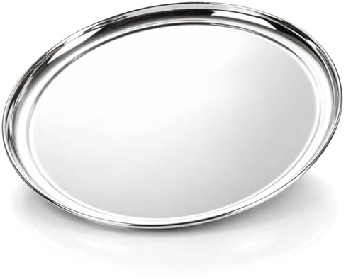 com-four® Servier-Tablett aus Edelstahl Ø 33 cm, rundes Gastro-Tablett | Edelstahl Servierplatte - Deko-Tablett für Buffet - Catering & Hotel